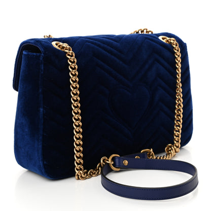 Gucci Velvet Matelasse Medium GG Marmont Shoulder Bag Cobalt Blue 2 of 12