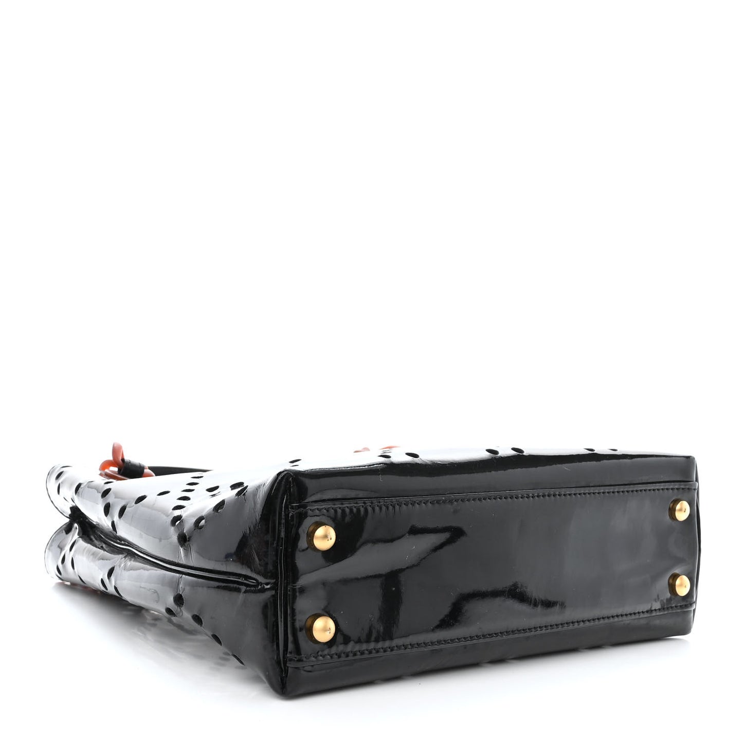 Patent Perforated Bekko Chain Tote Black