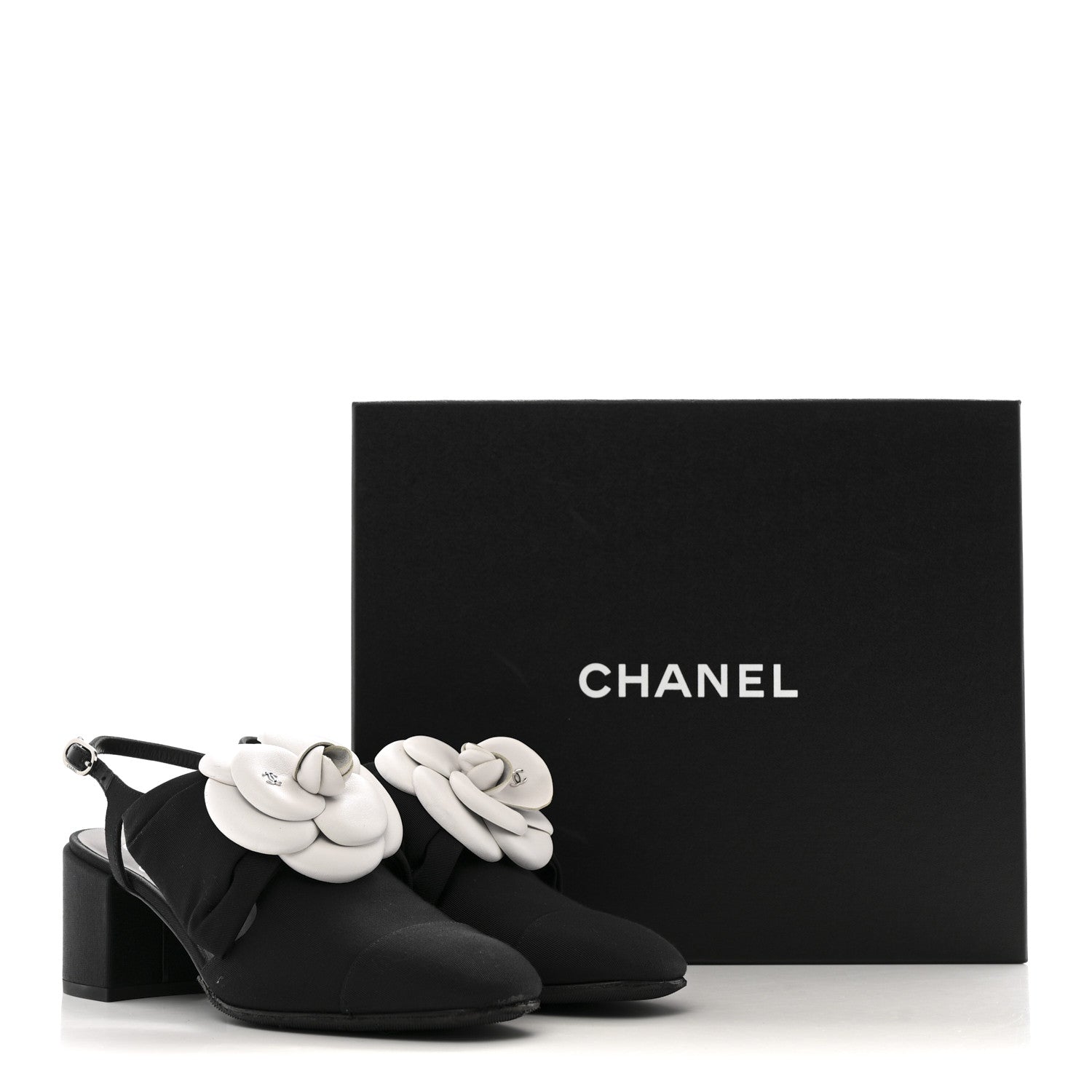 Chanel Grosgrain Lambskin Cap Toe Camellia Bow Slingback Pumps 37.5 Black 13 of 13