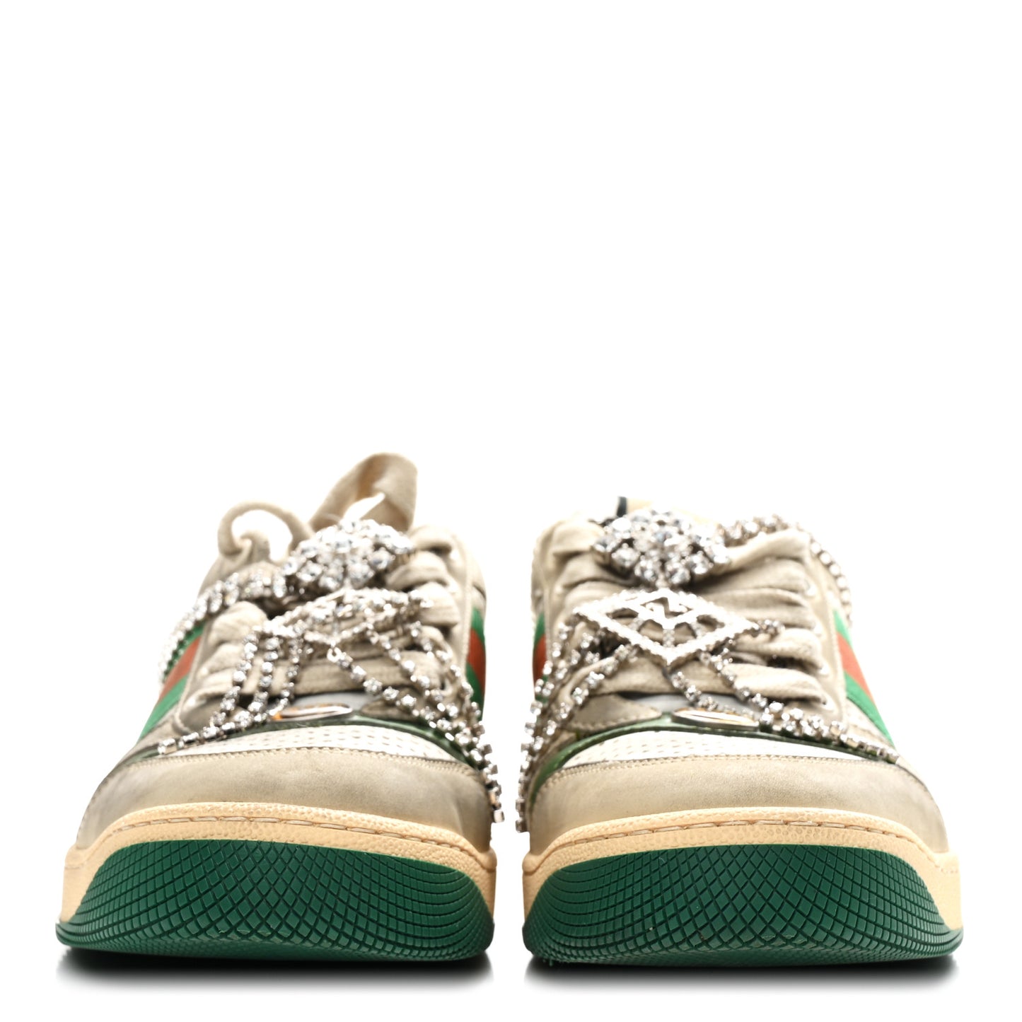 Nubuck Calfskin Web Removable Crystals Womens Screener Sneakers 38 Dusty Milk New Mystic White