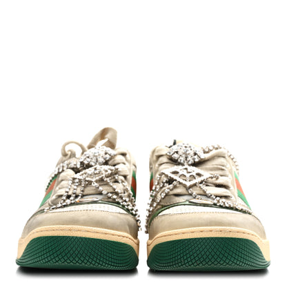 Gucci Nubuck Calfskin Web Removable Crystals Womens Screener Sneakers 38 Dusty Milk New Mystic White 6 of 20