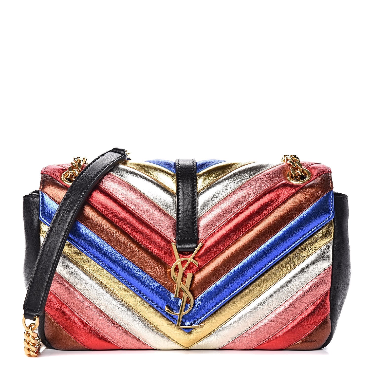 Saint Laurent Metallic Calfskin Matelasse Chevron Monogram Medium College Satchel Multicolor 1 of 13