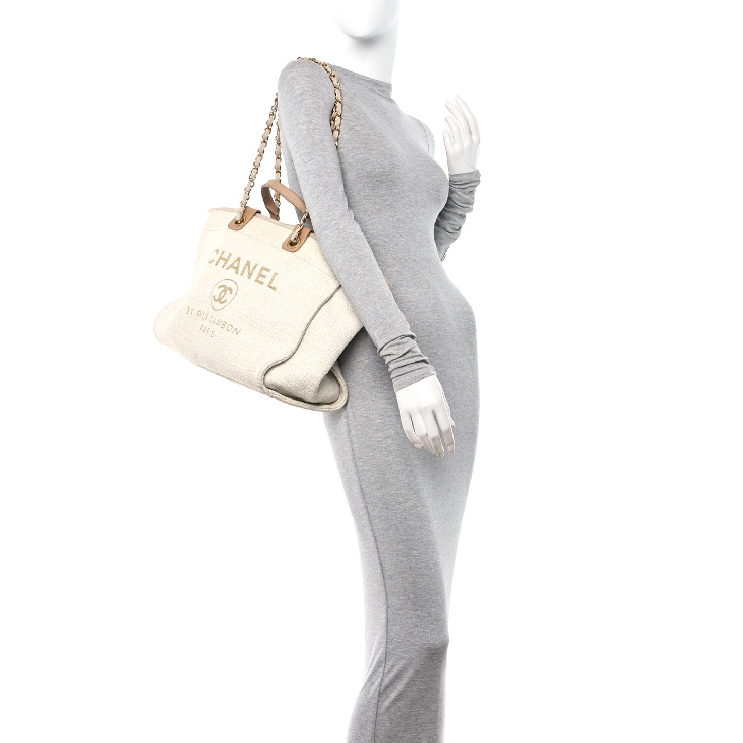 Mixed Fibers Calfskin Medium Deauville Tote Light Beige