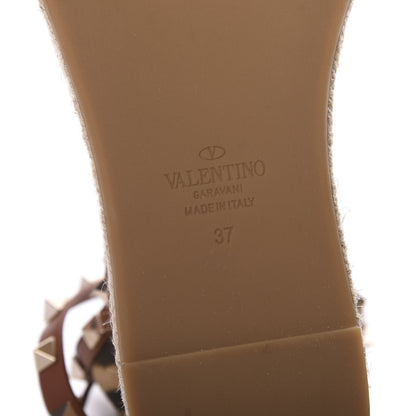 Valentino Garavani Canvas Leopard Print Rockstud Ankle Wrap Espadrille Flatform Sandals 37 Brown 7 of 13
