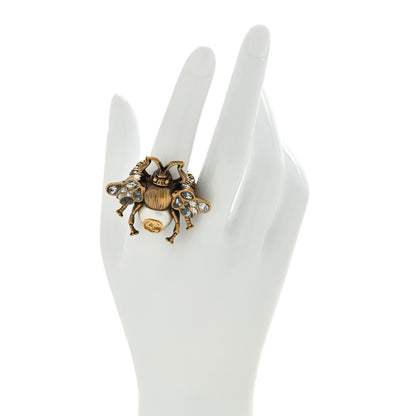 Gucci Metal Crystal Pearl Bee Multifinger Ring M Aged Gold 2 of 5