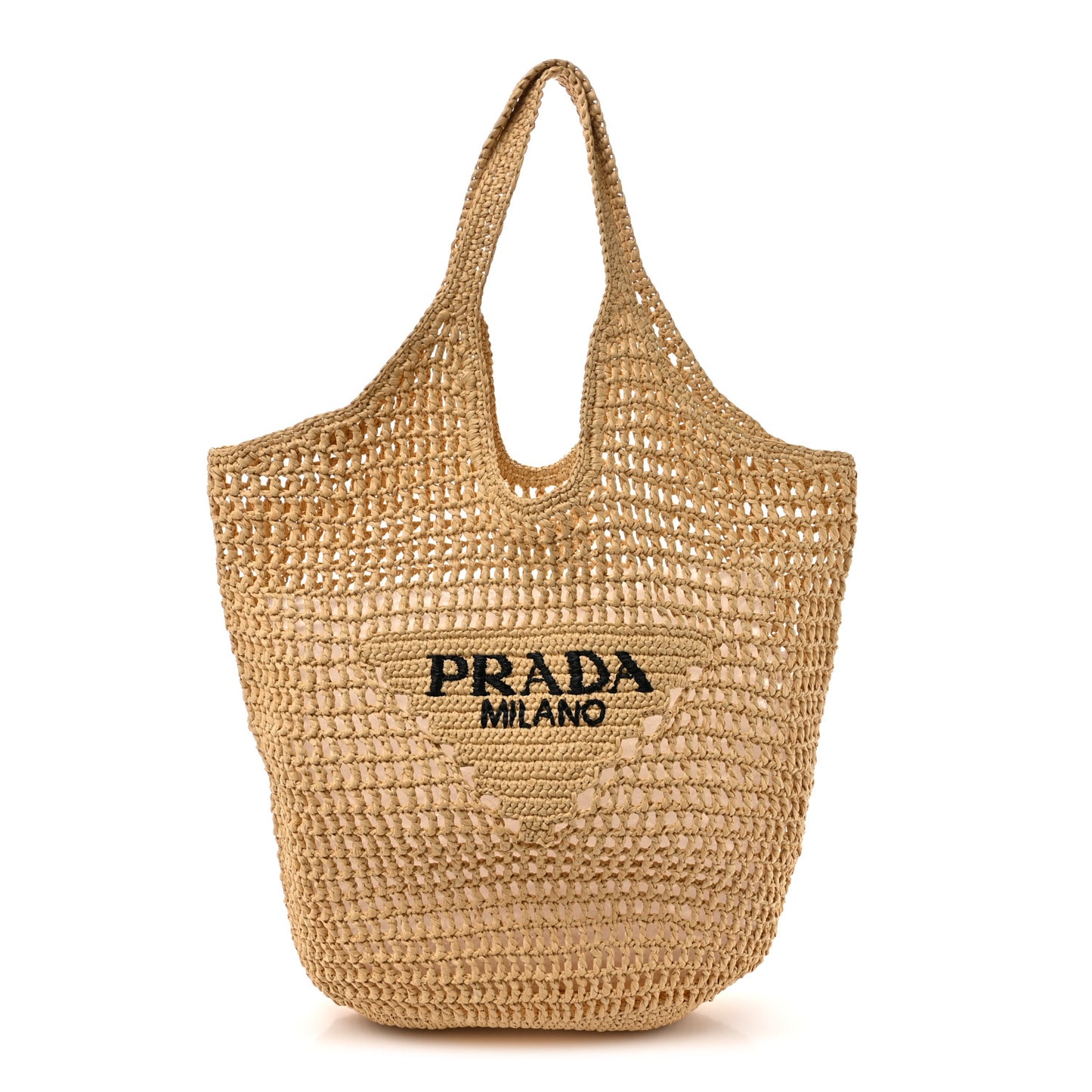 Yarn Raffia Effect Crochet Logo Embroidered Shopping Tote Bag Naturale