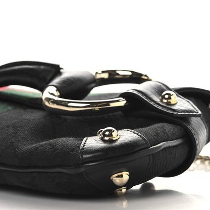 Gucci Monogram Web Horsebit Chain Clutch Black 10 of 11
