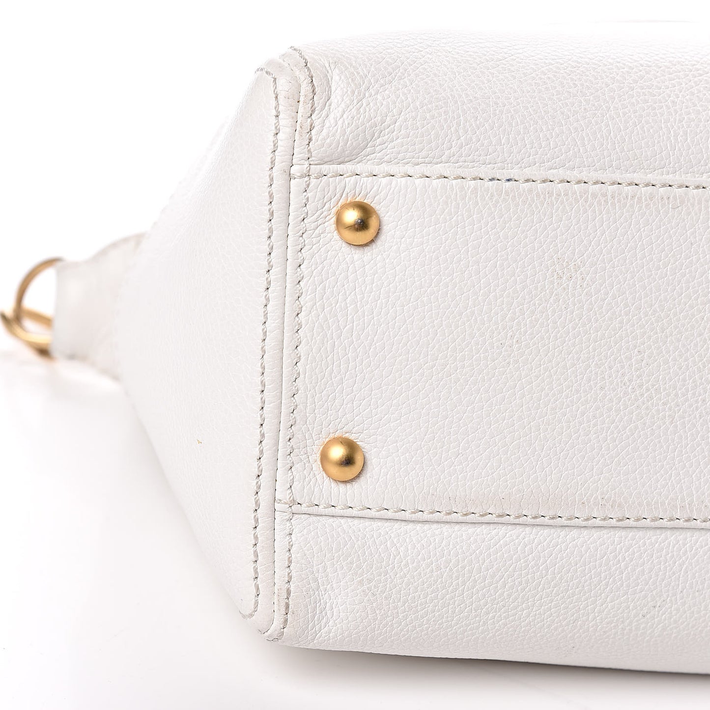 Grained Calfskin CC Shoulder Bag White