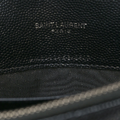 Saint Laurent Grain De Poudre Matelasse Chevron Monogram Envelope Chain Wallet Black 7 of 11