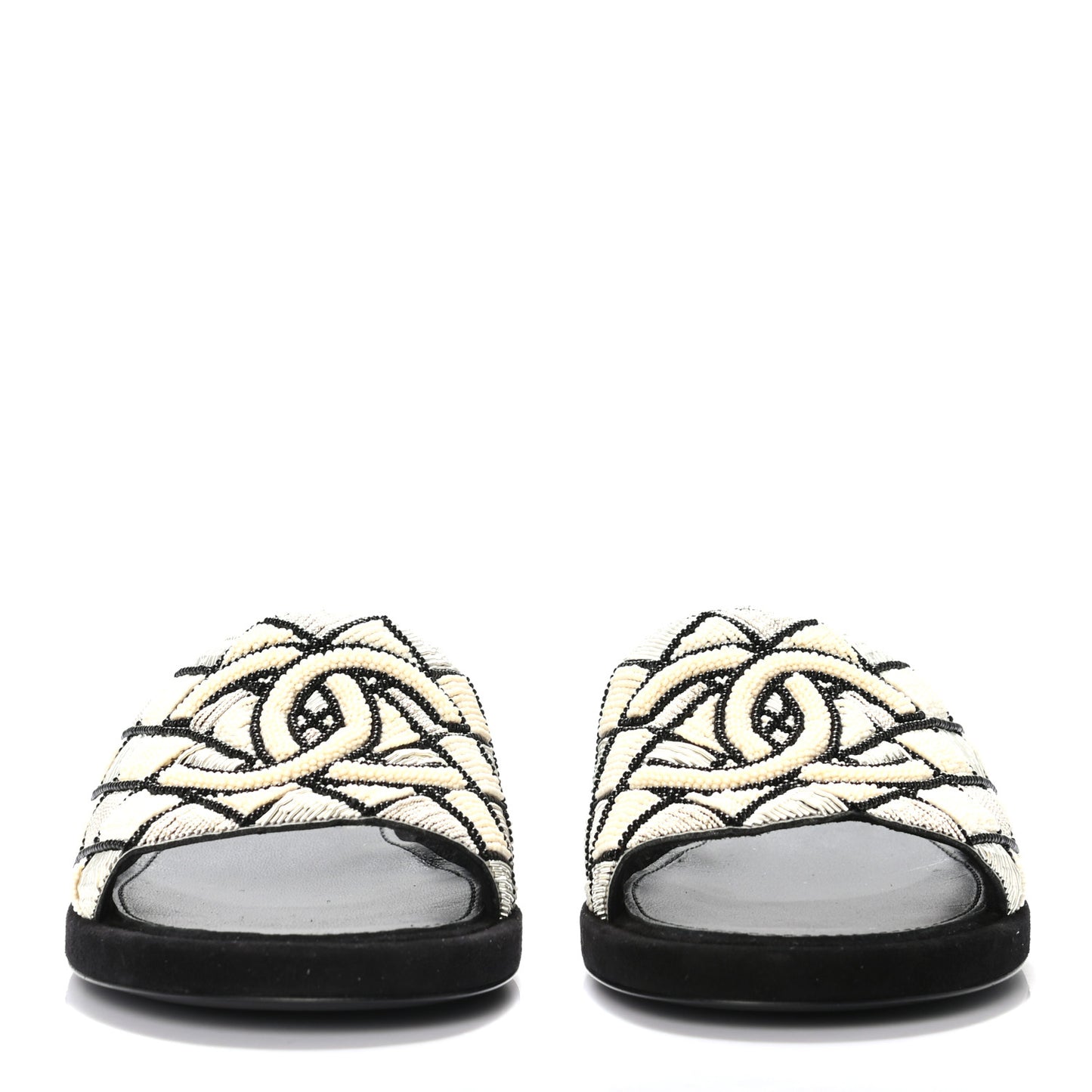 Pearl Embroidery CC Mules 37 Black White