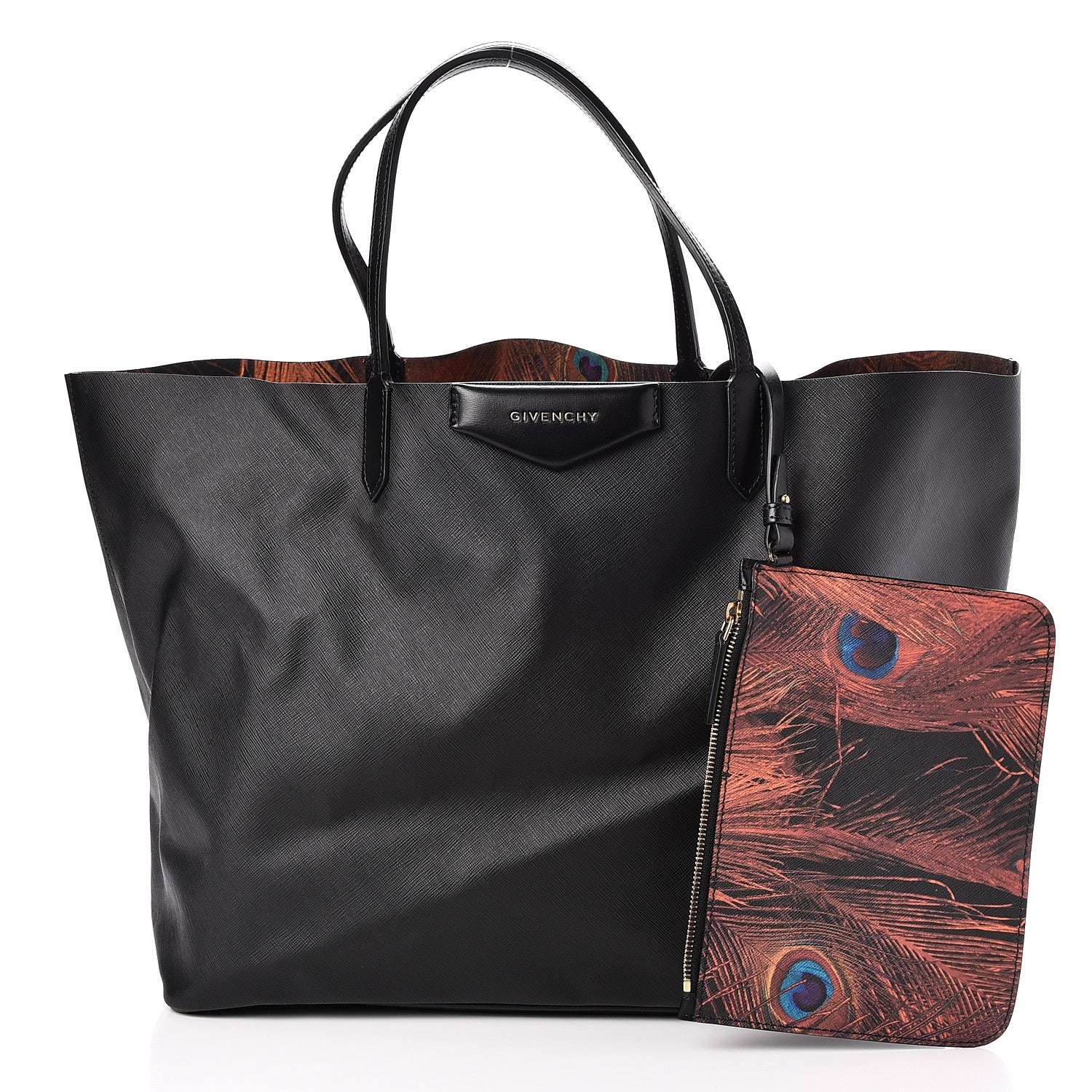 Givenchy Textured Coated Canvas Peacock Print Large Antigona Tote Black 3 of 9