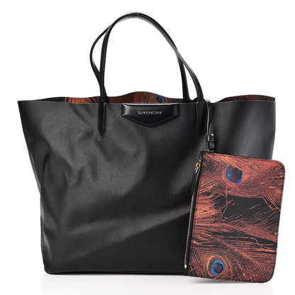 Givenchy Textured Coated Canvas Peacock Print Large Antigona Tote Black 3 of 9