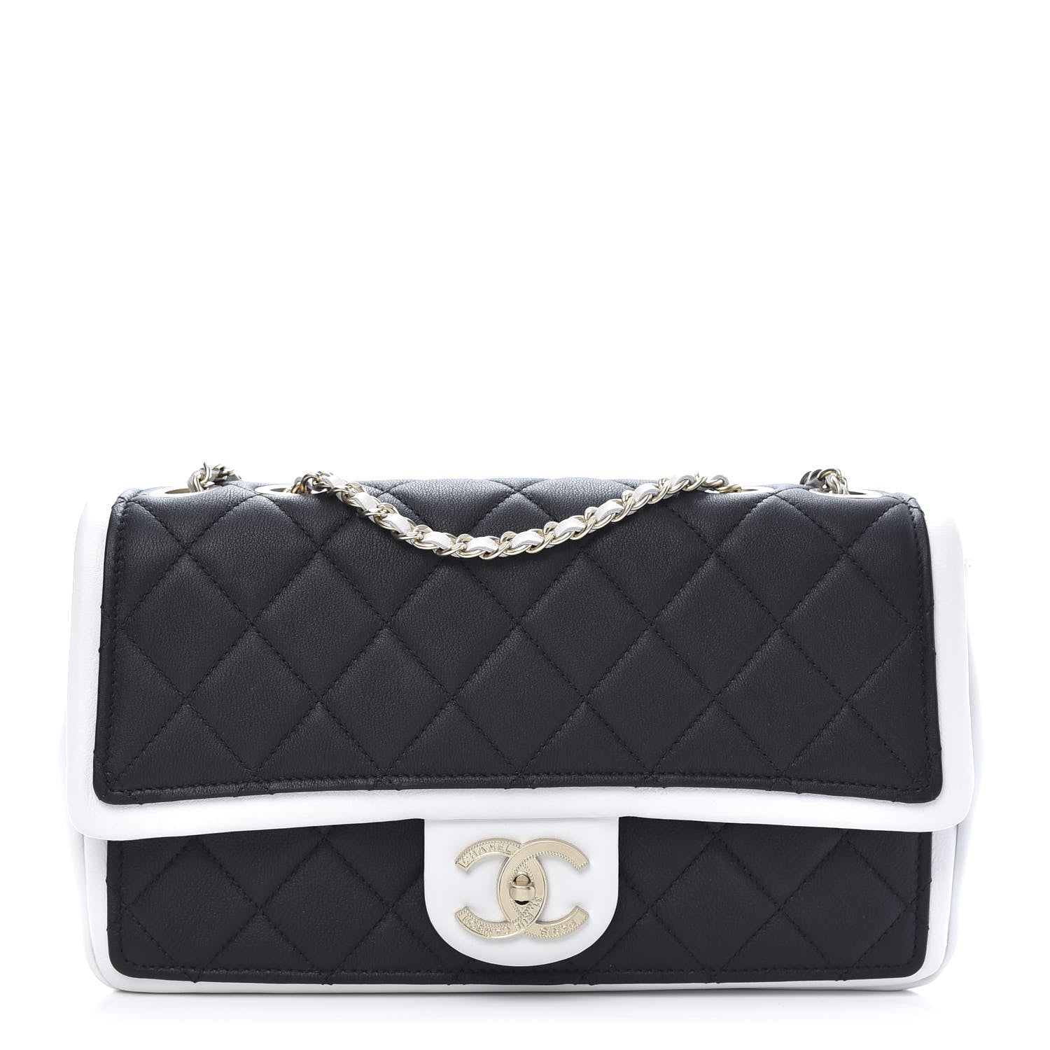 Chanel Calfskin Quilted Medium Graphic Flap Black White 1 of 12