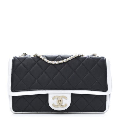 Chanel Calfskin Quilted Medium Graphic Flap Black White 1 of 12