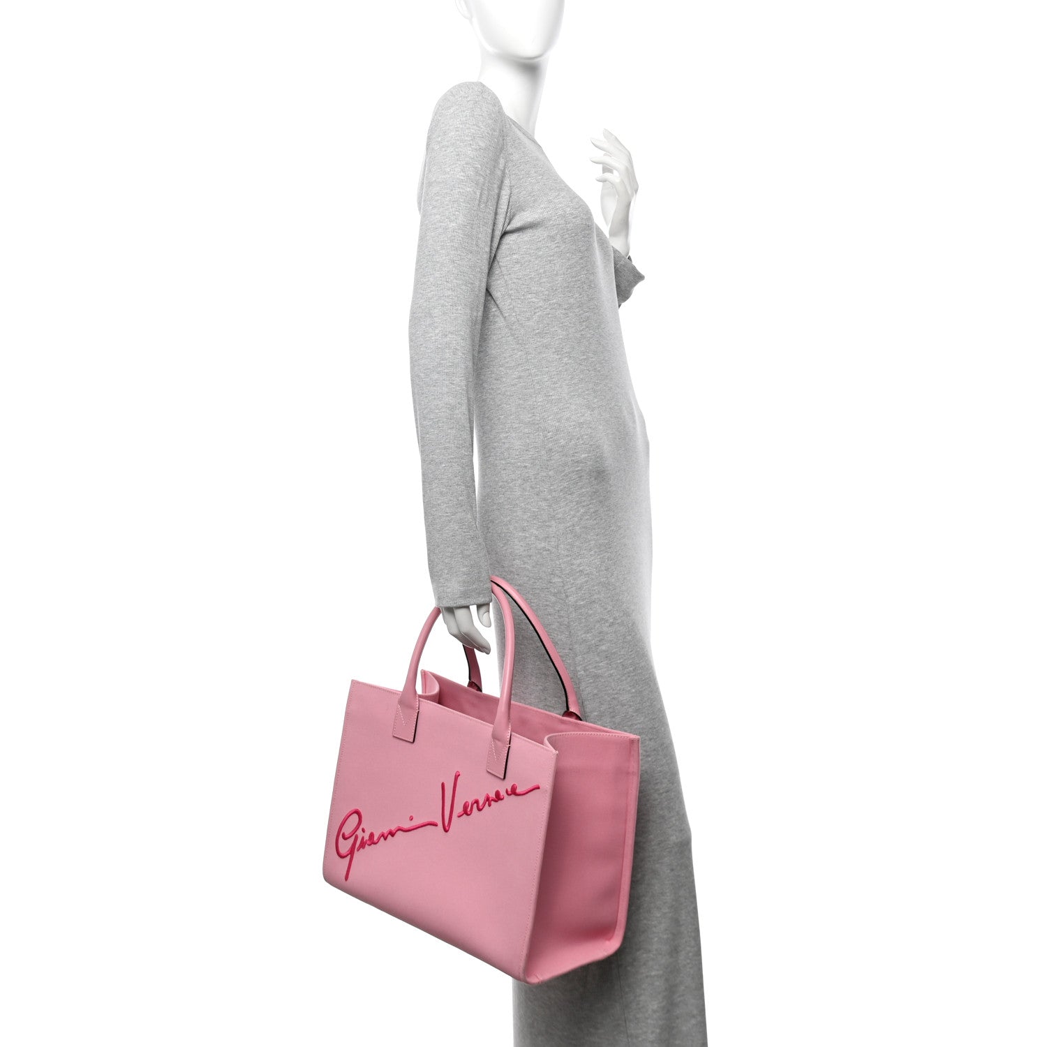 Versace Canvas Suppler Calfskin Cabas GV Signature Tote Pink 2 of 9