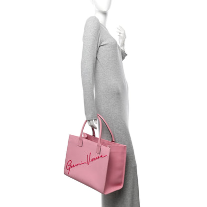Versace Canvas Suppler Calfskin Cabas GV Signature Tote Pink 2 of 9