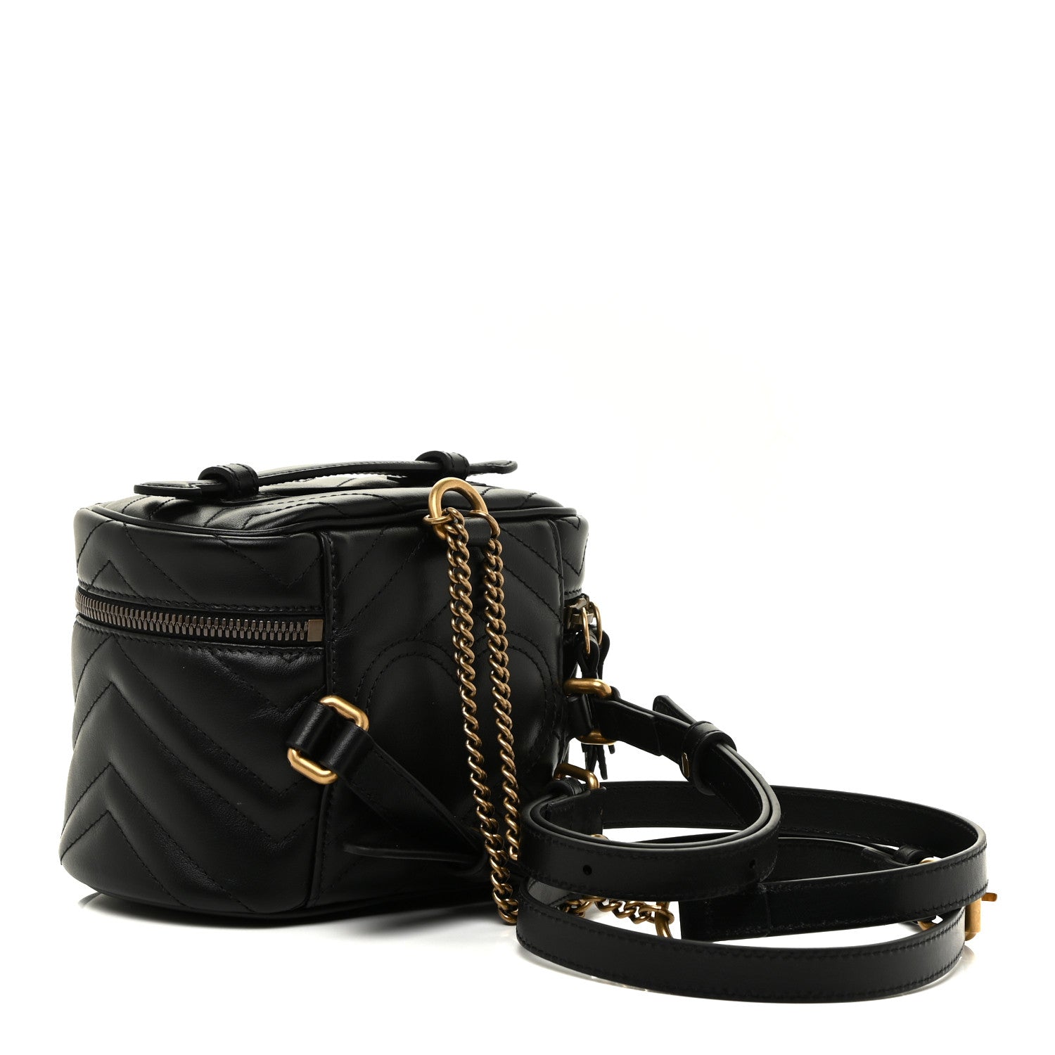 Gucci Calfskin Matelasse Mini GG Marmont Round Backpack Black 3 of 11