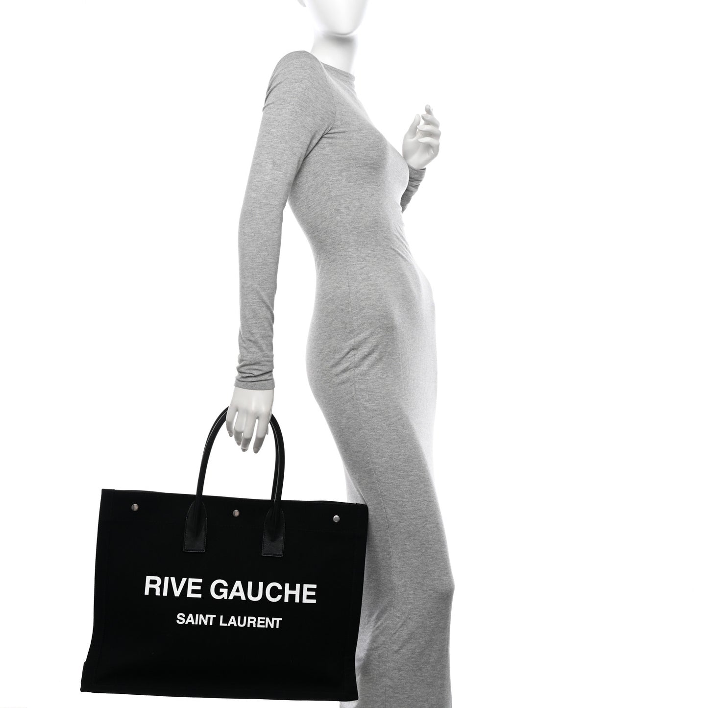 Linen Calfskin Rive Gauche Tote Black