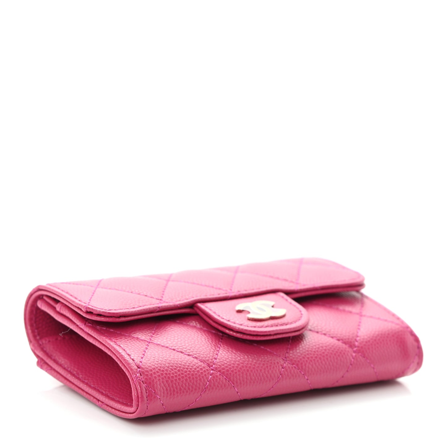 Caviar Quilted Flap Card Holder Wallet Fuchsia