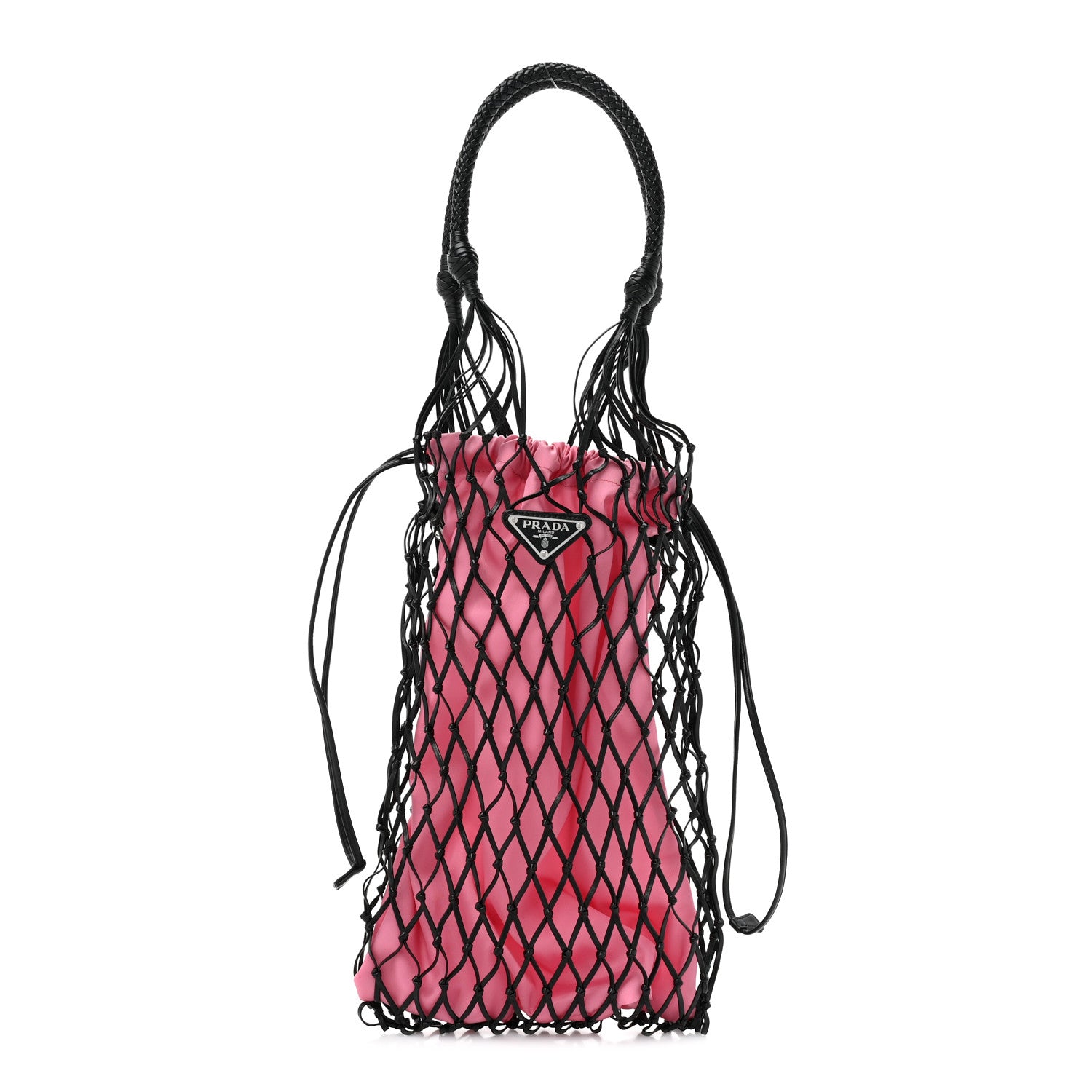 Prada Satin Net Bucket Bag Fuxia Black 1 of 8