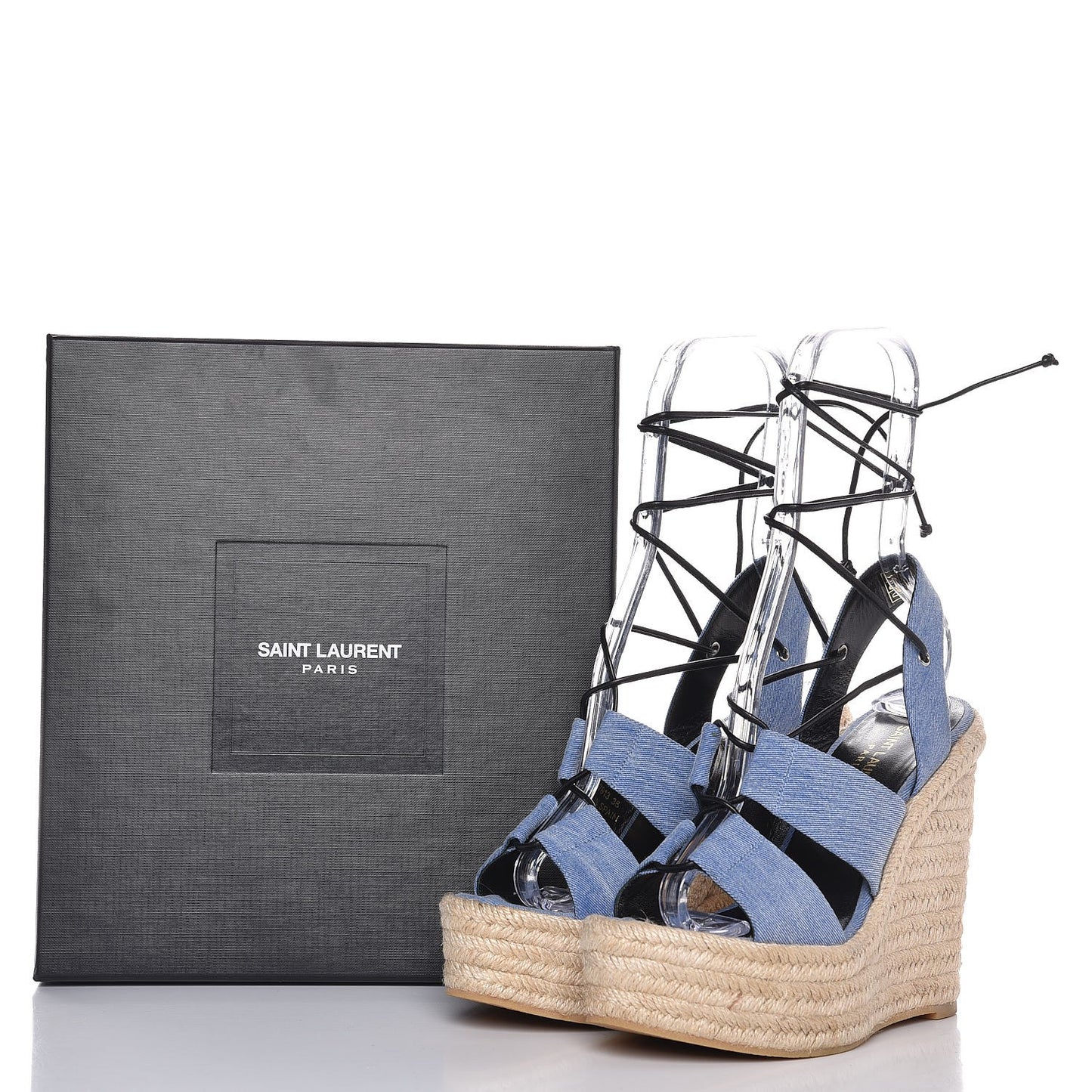 Denim Stone Wash 95 Platform Lace Up Espadrille Wedge Sandals 38 Ultramar