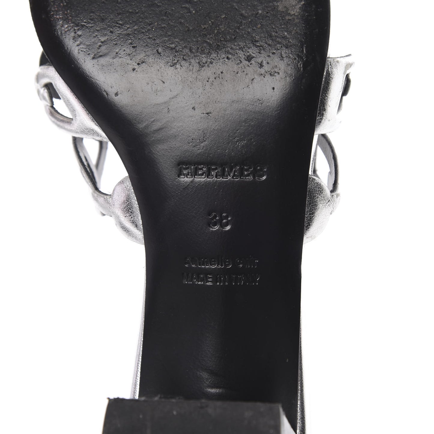 Metallic Calfskin Tandem Sandals 38 Gris Argente