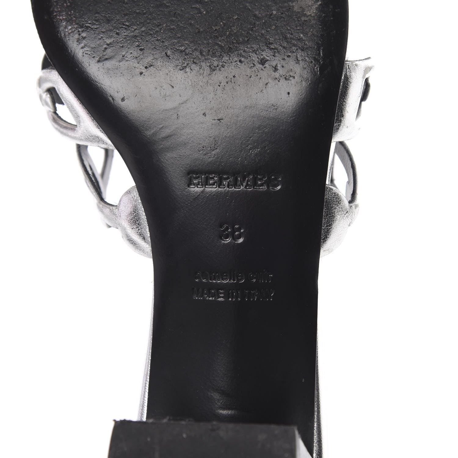 Hermes Metallic Calfskin Tandem Sandals 38 Gris Argente 7 of 15