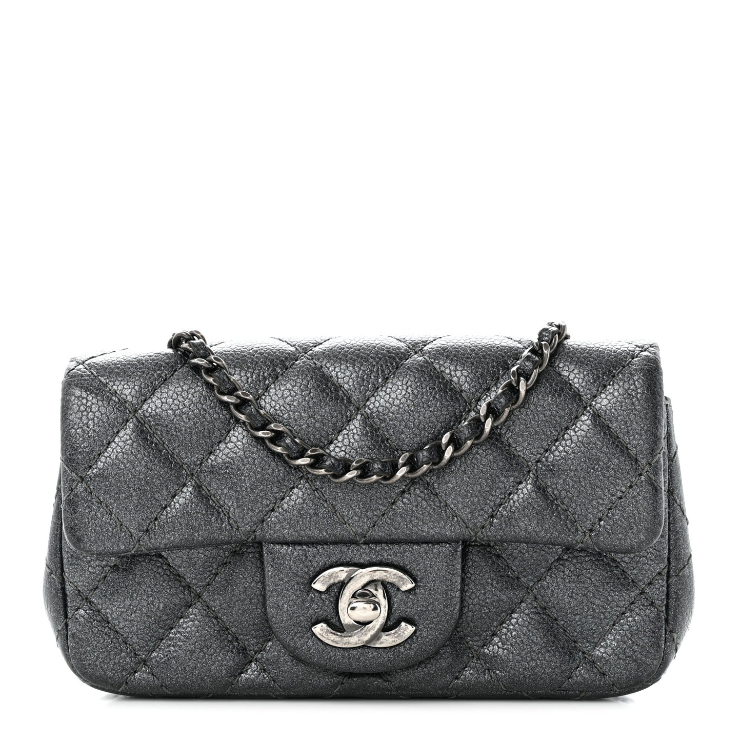 Metallic Caviar Quilted Extra Mini Flap Dark Grey