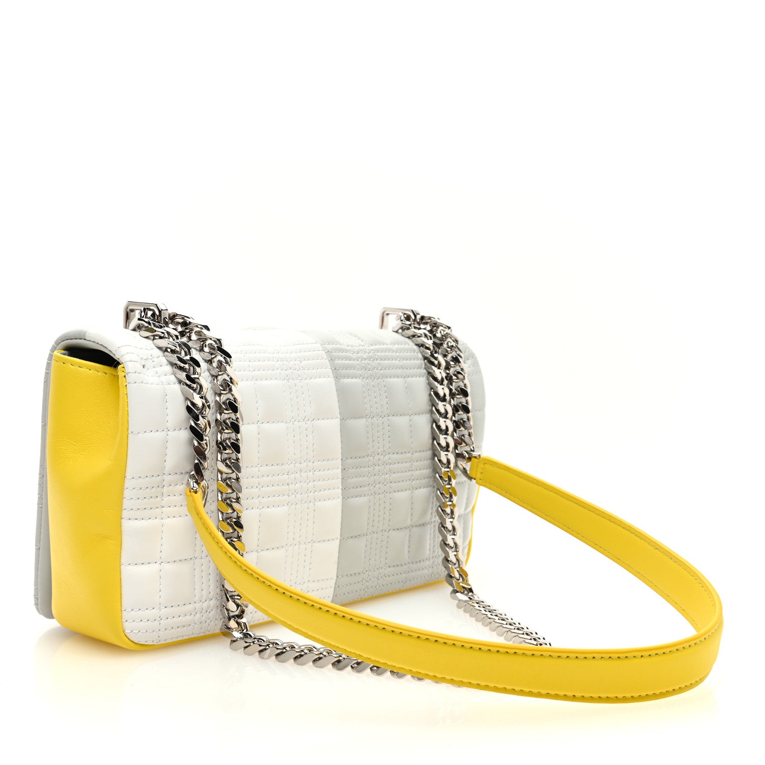 Burberry Lambskin Quilted Small Lola Bag White Grey Yellow 3 of 9