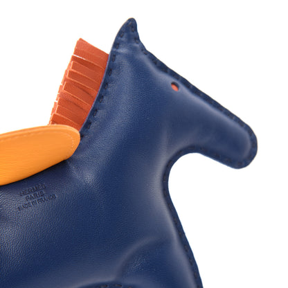 Hermes Milo Lambskin Grigri Rodeo Horse Bag Charm GM Bleu de Malte Cornaline Jaune D'Or 3 of 4