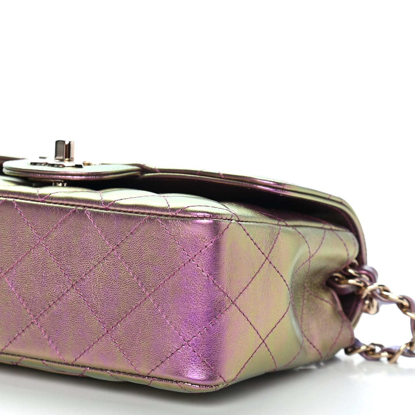 Iridescent Lambskin Quilted Mini Rectangular Flap Purple
