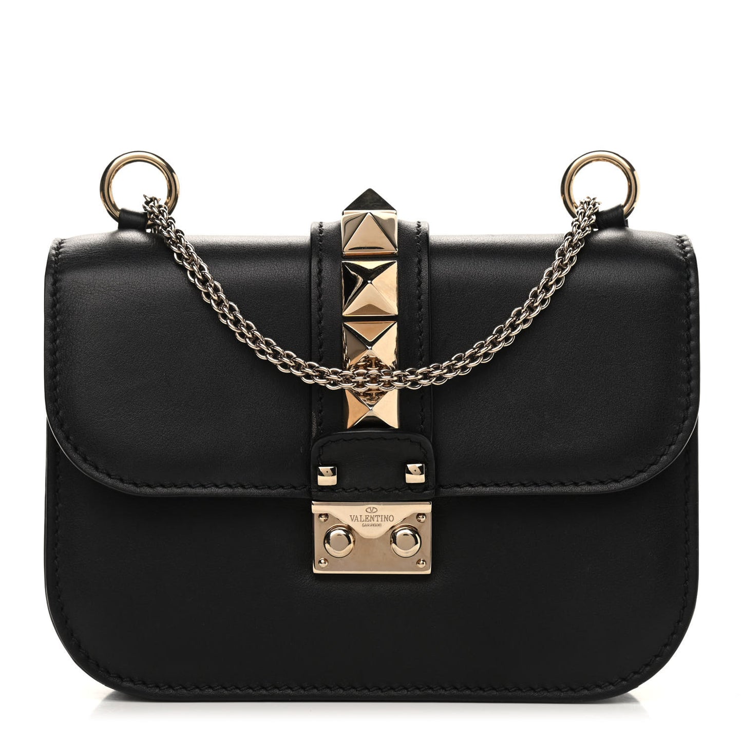 Vitello Small Glam Lock Rockstud Flap Black