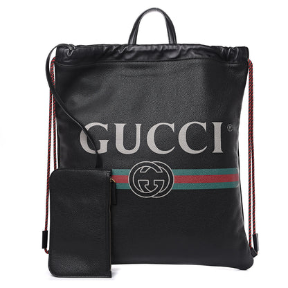Gucci Calfskin Logo Drawstring Backpack Black 2 of 10