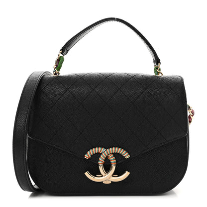 Chanel Grained Calfskin Quilted Small Cuba Top Handle Flap Black 1 of 12