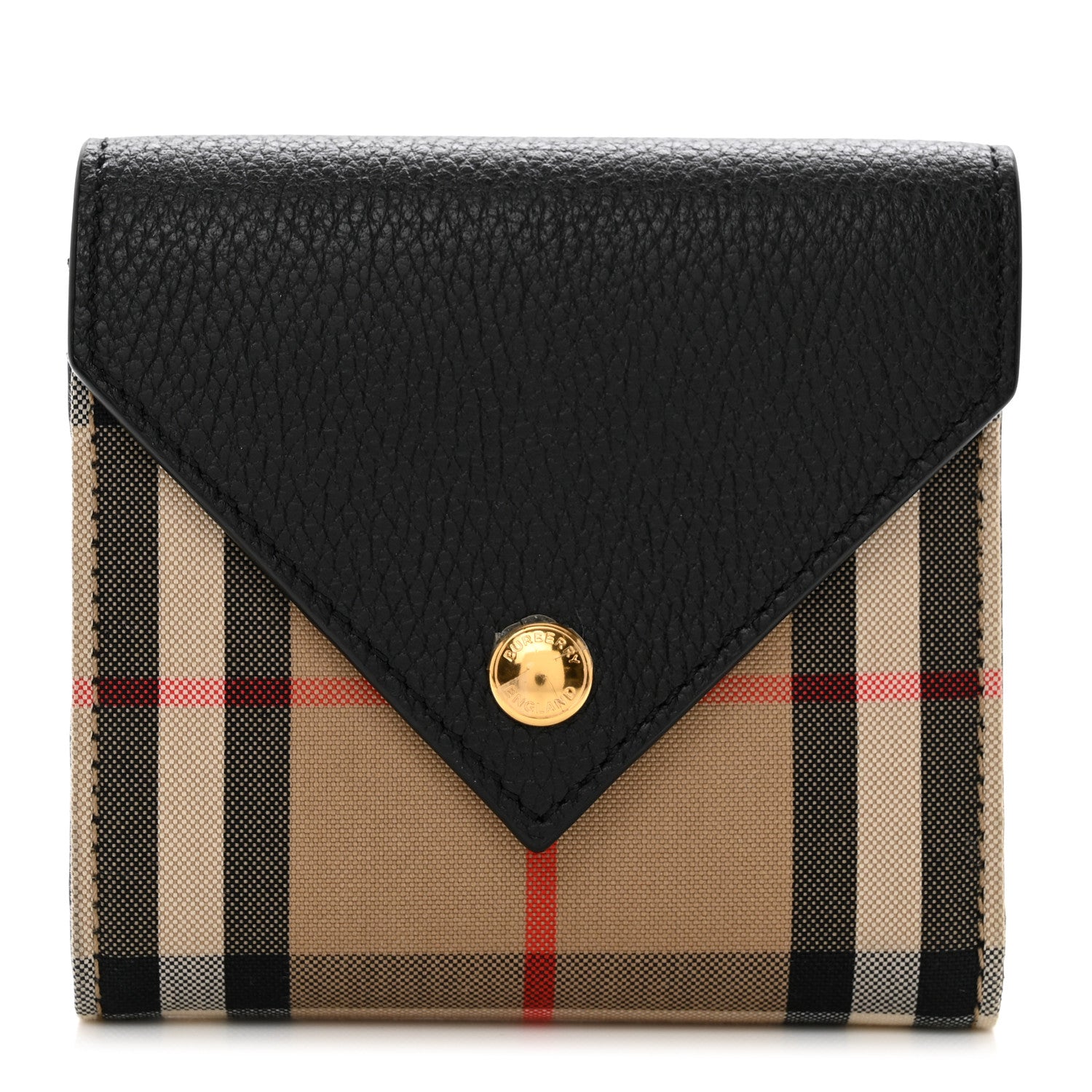 Burberry Grainy Calfskin Vintage Check Lila Tri-Fold Wallet Black 1 of 7