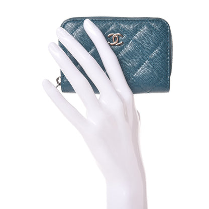 Chanel Caviar Quilted Zip Around Coin Purse Dark Turquoise 2 of 8