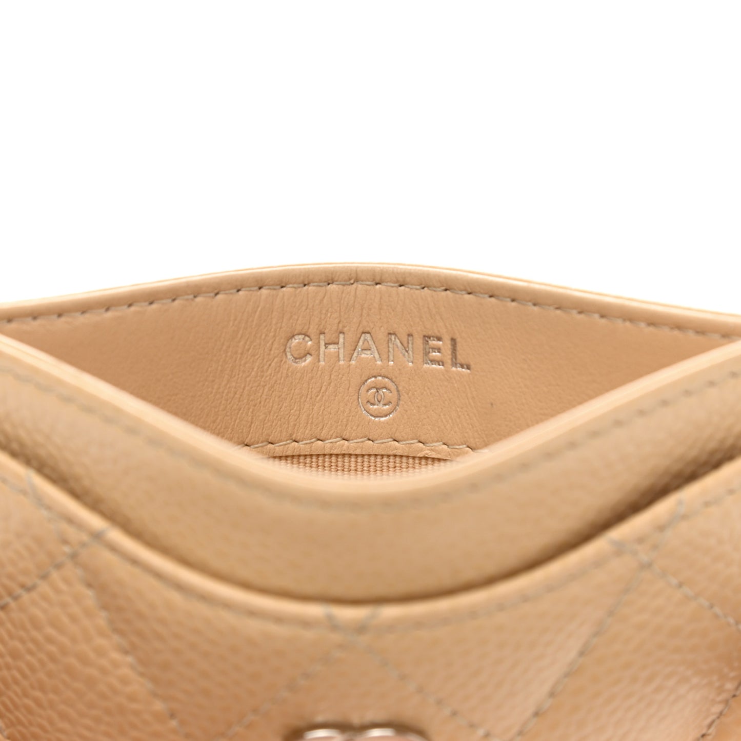 Caviar Quilted Card Holder Beige