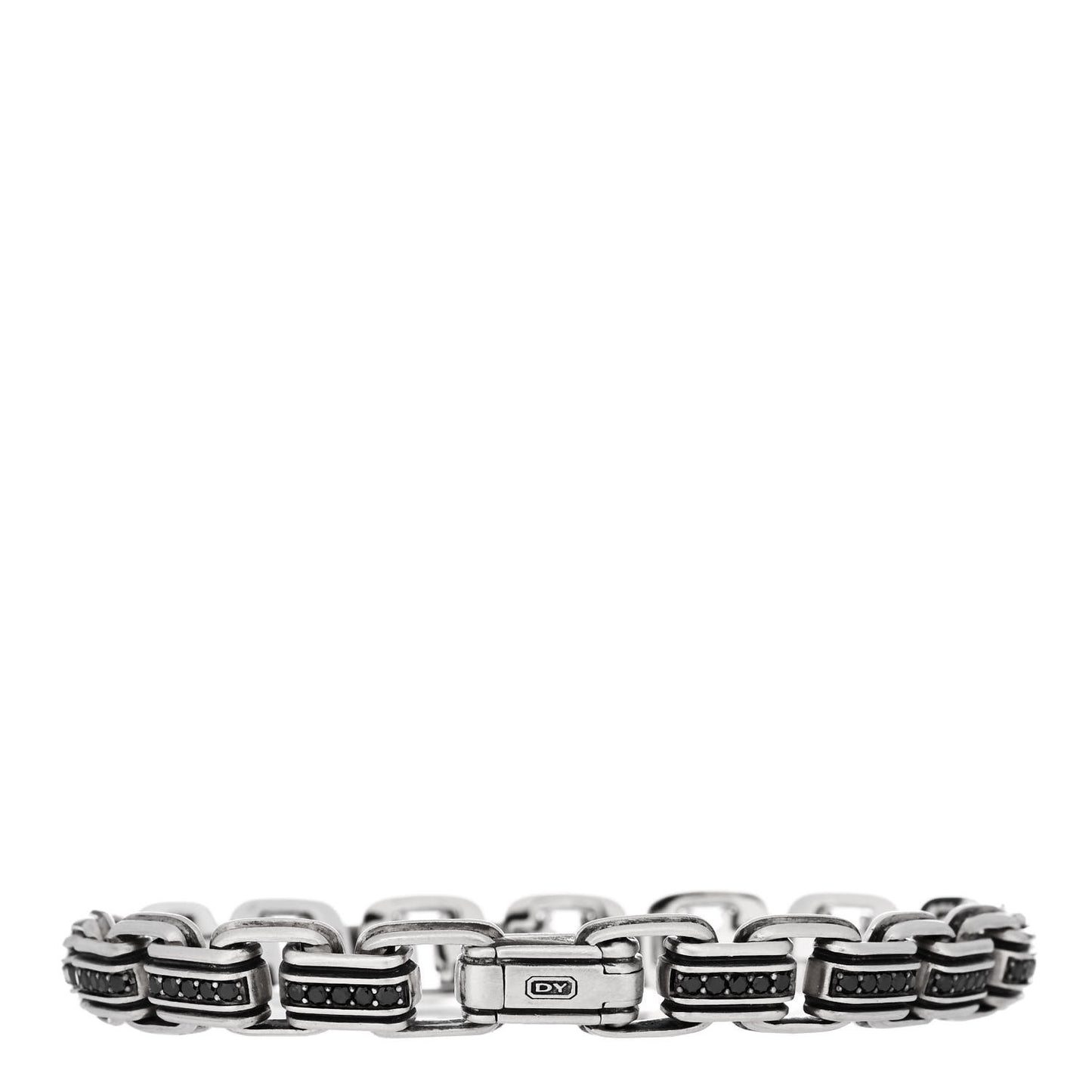 Sterling Silver Black Diamond Deco Pave Chain Link Bracelet