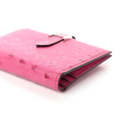 Hermes Ostrich Bearn Compact Wallet Fuchsia 7 of 10