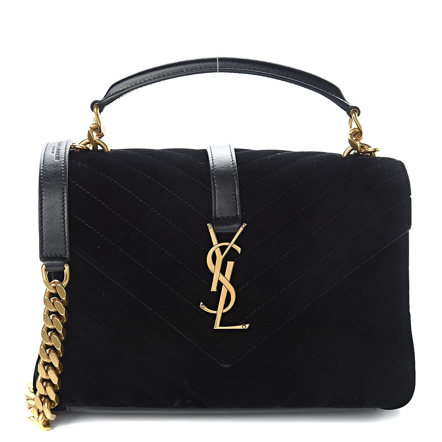 Velvet Matelasse Chevron Medium College Monogram Bag Black