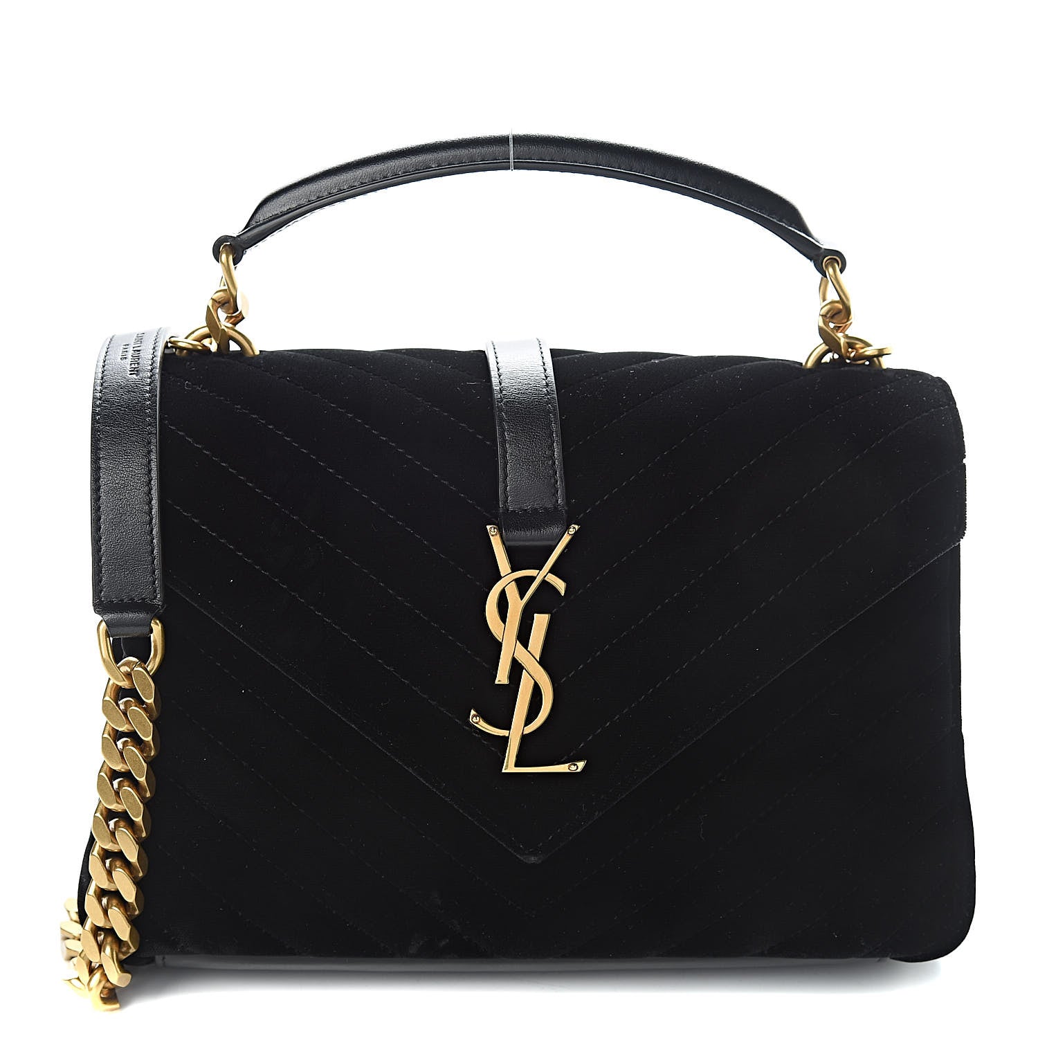 Saint Laurent Velvet Matelasse Chevron Medium College Monogram Bag Black 1 of 9
