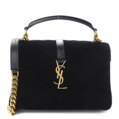 Saint Laurent Velvet Matelasse Chevron Medium College Monogram Bag Black 1 of 9