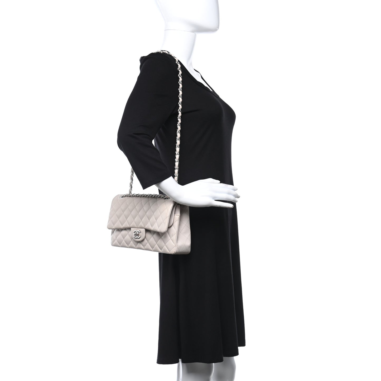 Caviar Quilted Medium Double Flap Ivory