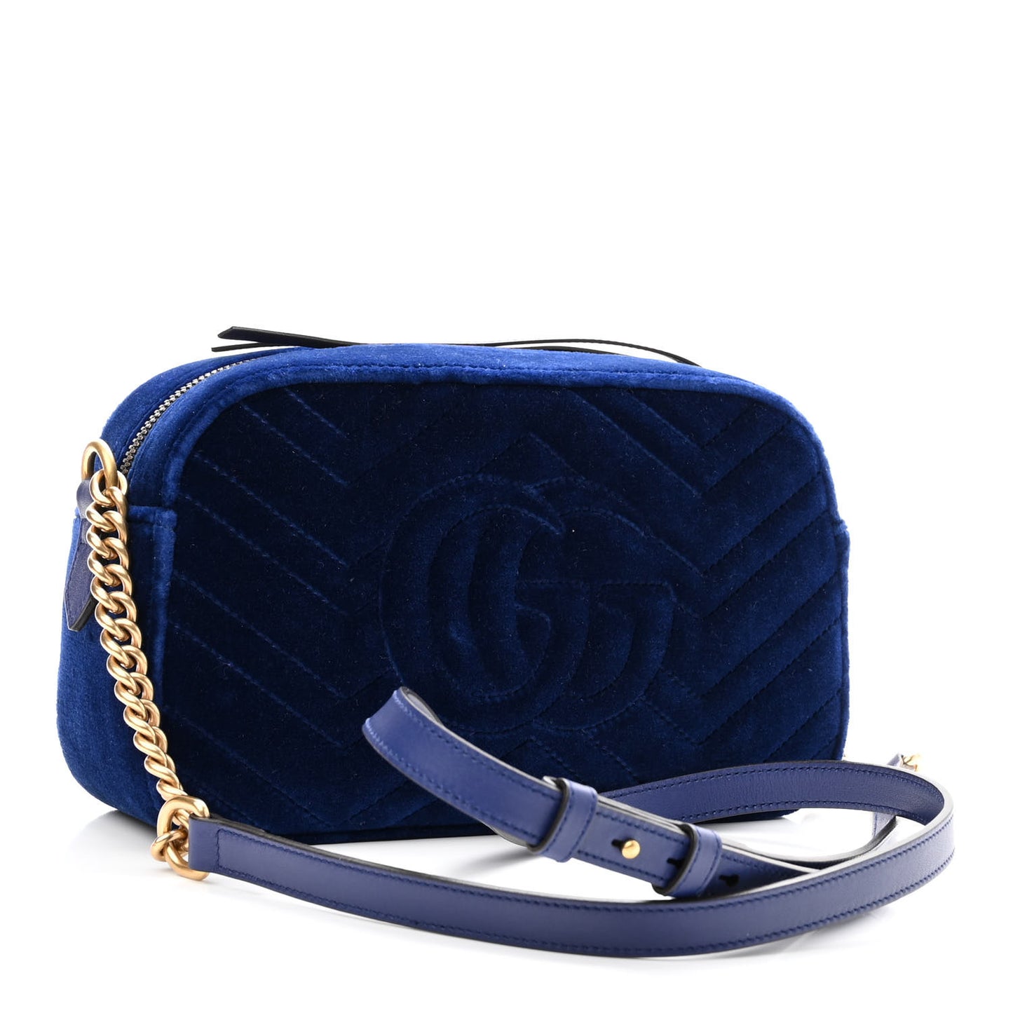Velvet Matelasse Small GG Marmont Chain Shoulder Bag Cobalt