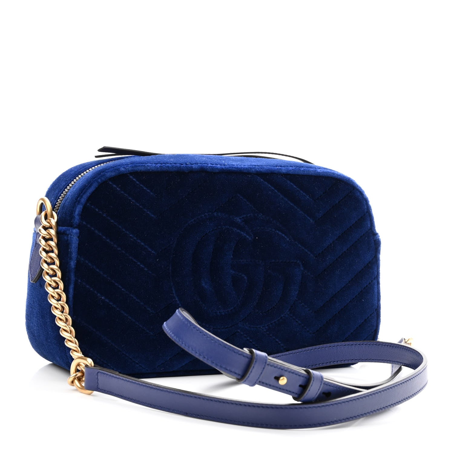 Gucci Velvet Matelasse Small GG Marmont Chain Shoulder Bag Cobalt 3 of 10
