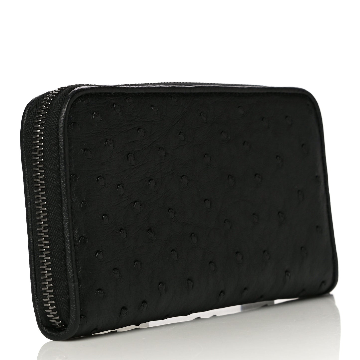 Ostrich Zip Around Wallet Black