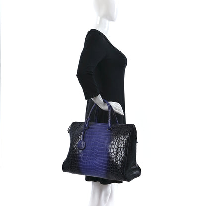 Bottega Veneta Crocodile Boston Purple Black 2 of 12