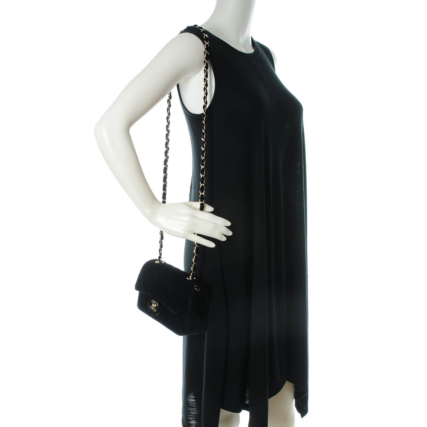 Velvet Quilted Mini Rectangular Flap Black