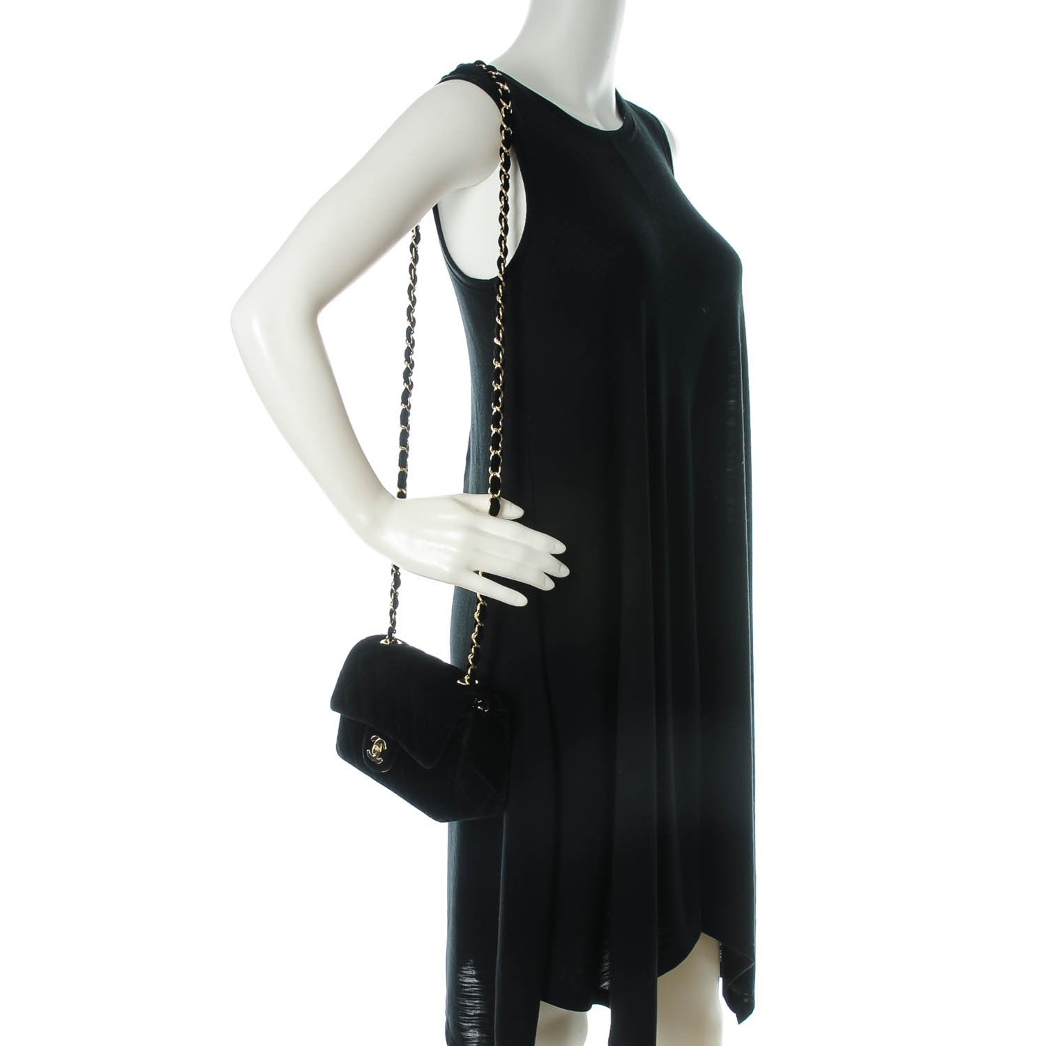Chanel Velvet Quilted Mini Rectangular Flap Black 2 of 8