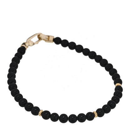 David Yurman 18K Yellow Gold Black Onyx 4mm Bijoux Spiritual Beads Bracelet 1 of 4